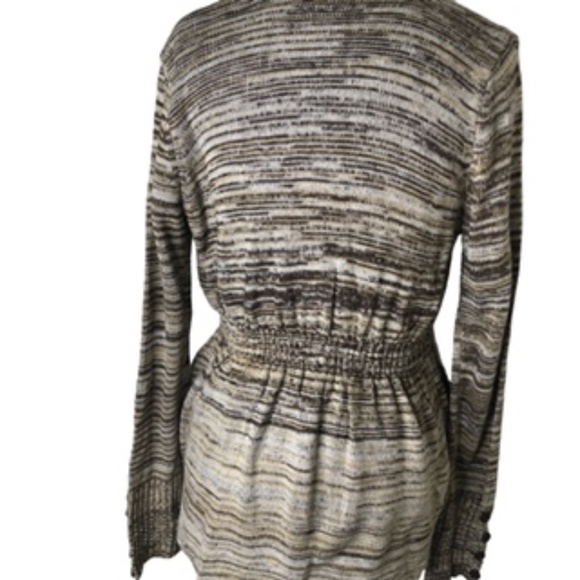 One A Elastic Waist Open Front Rolled Collar Horizontal Stripe Cardigan Size L - Picture 8 of 11